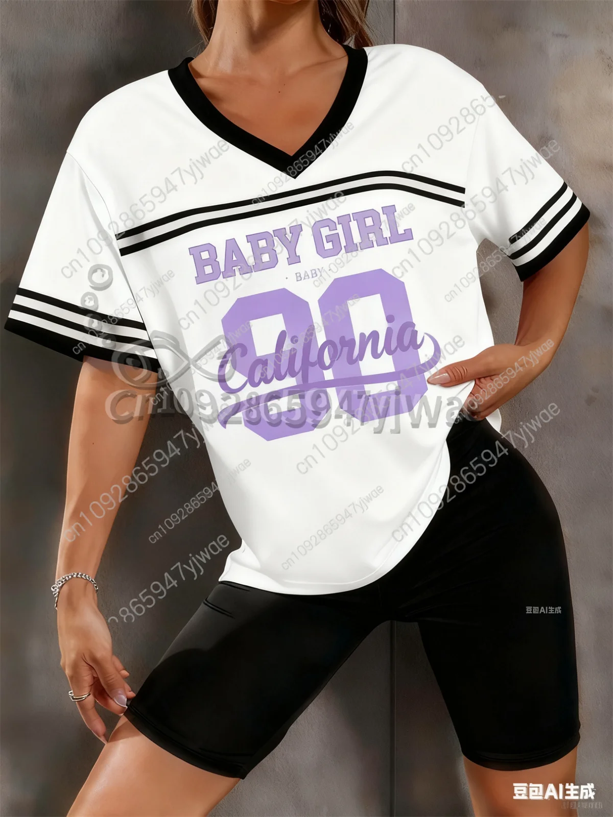 نيويورك كاليفورنيا Babygirl مطبوعة نمط جيرسي تي شيرت الصيف المرأة الخامس الرقبة التجفيف السريع ملابس رياضية قصيرة الأكمام الطرف المحملة #6