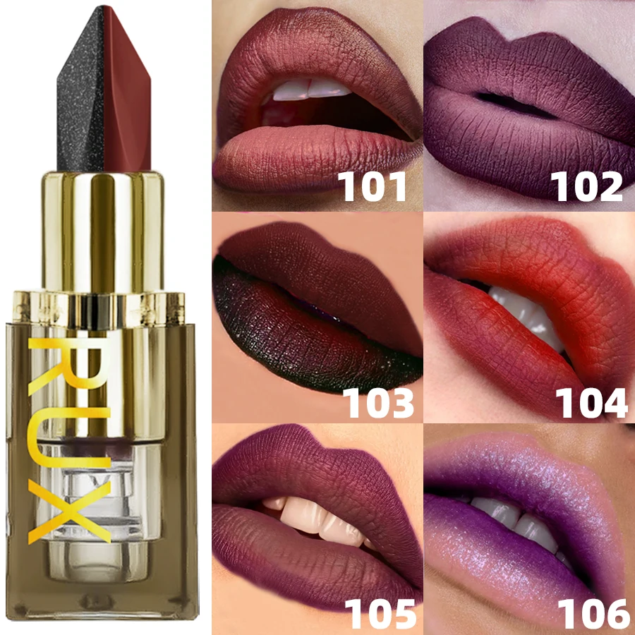 6 色グリッターツートン口紅紫黒 Matte1pc 口紅化粧品使いやすいリップティントメイクアップリップ美容赤い顔料