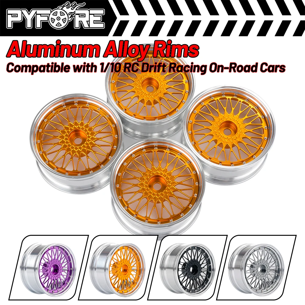 PYFORE Aluminum Alloy Rims Wheel Hub for 1/10 RC Model Drift Racing On-Road Cars Rally Accessories