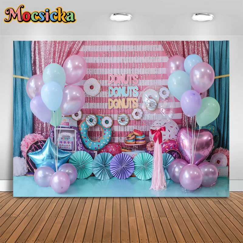 Mocsicka Baby Show Fotografie Achtergrond Jongens Meisjes Verjaardagsballonfeest Achtergrond Bloemendecor Cake Smash Foto Banner Studio