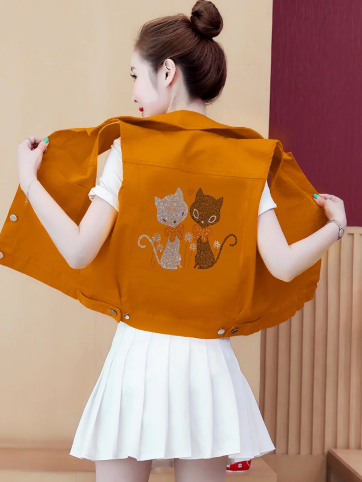 

Весенне-летний лыжный джинсовый жилет, женский свободный универсальный модный корейский жилет большого размера с ромбовидным принтом