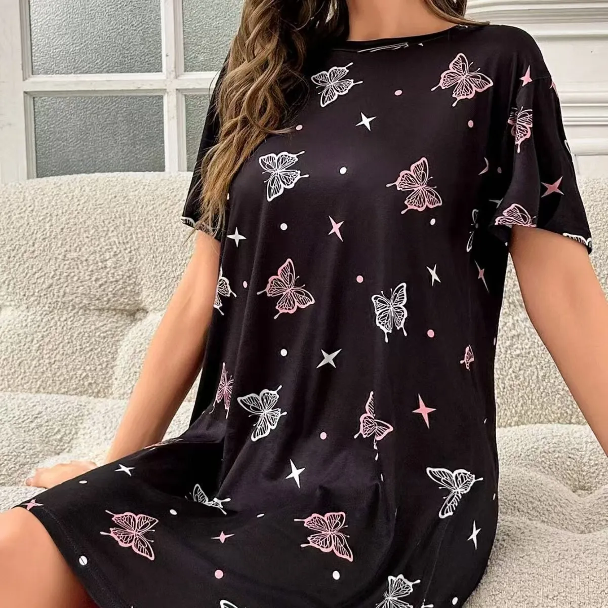 Nightdress Casual Round Neck Sleep Dress Women's Sleepwear Dresses 2