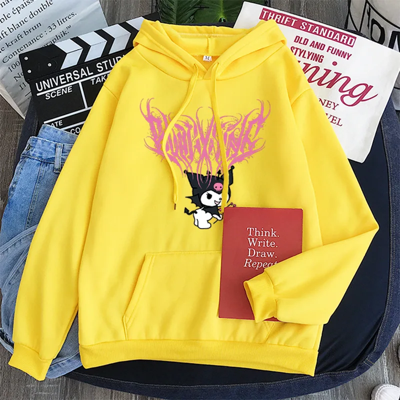 Japanischer Anime Sanrio Kuromi Niedlicher Damen-Hoodie Student Y2K-Sweatshirt Frühling und Herbst Outdoor-Sport- und Freizeitpullover