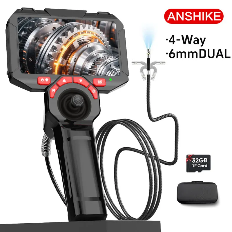 

New 360° Steering Endoscope Camera 3.9/6.0mm 4 Way 4.5 Inch 1080P HD Screen for Car Sewer Inspection with 32G Memory Card