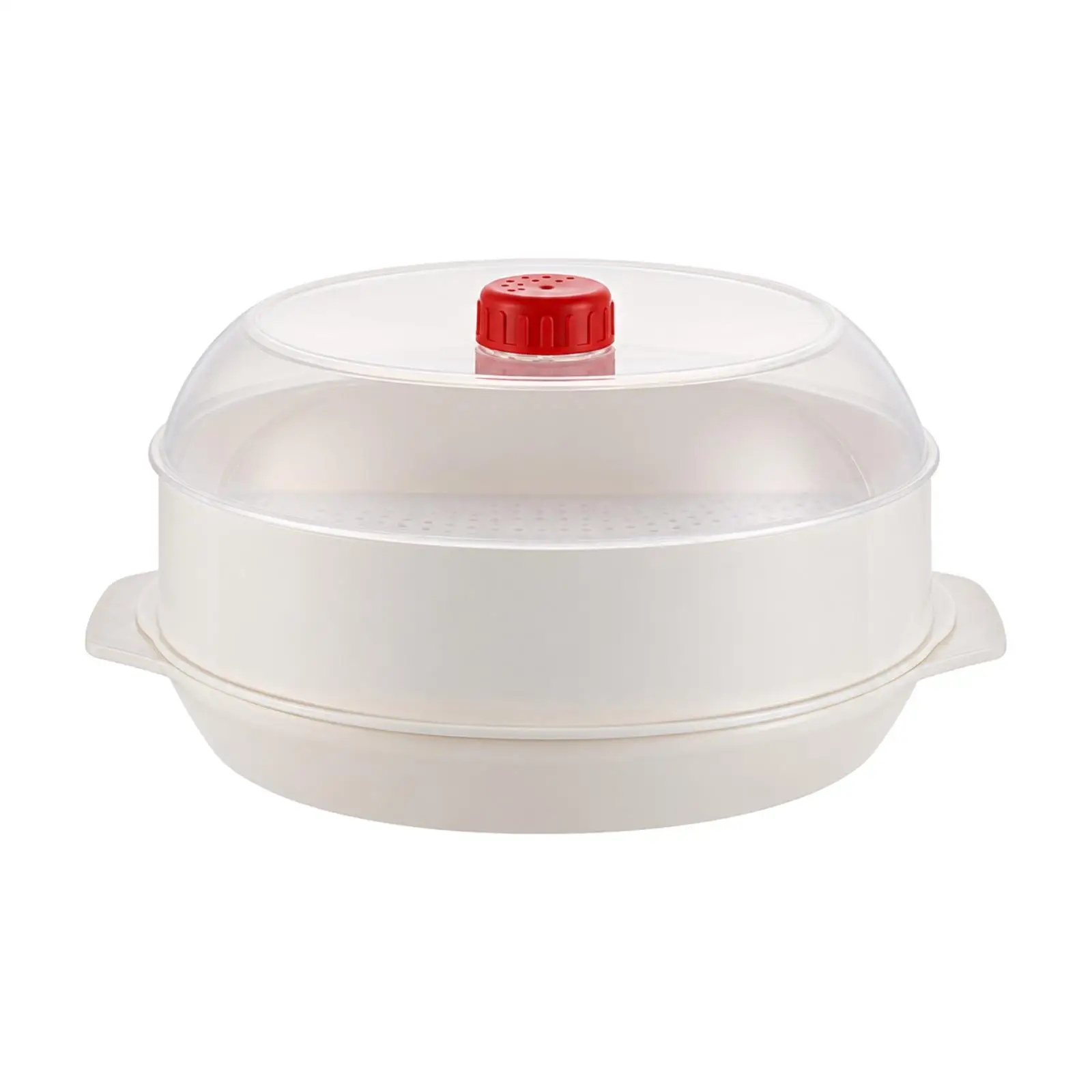 Microwave Safe Plastic Steamer with Handle and Vent Knob for Cooking Dumplings Broccoli and Fish in Standard Microwave