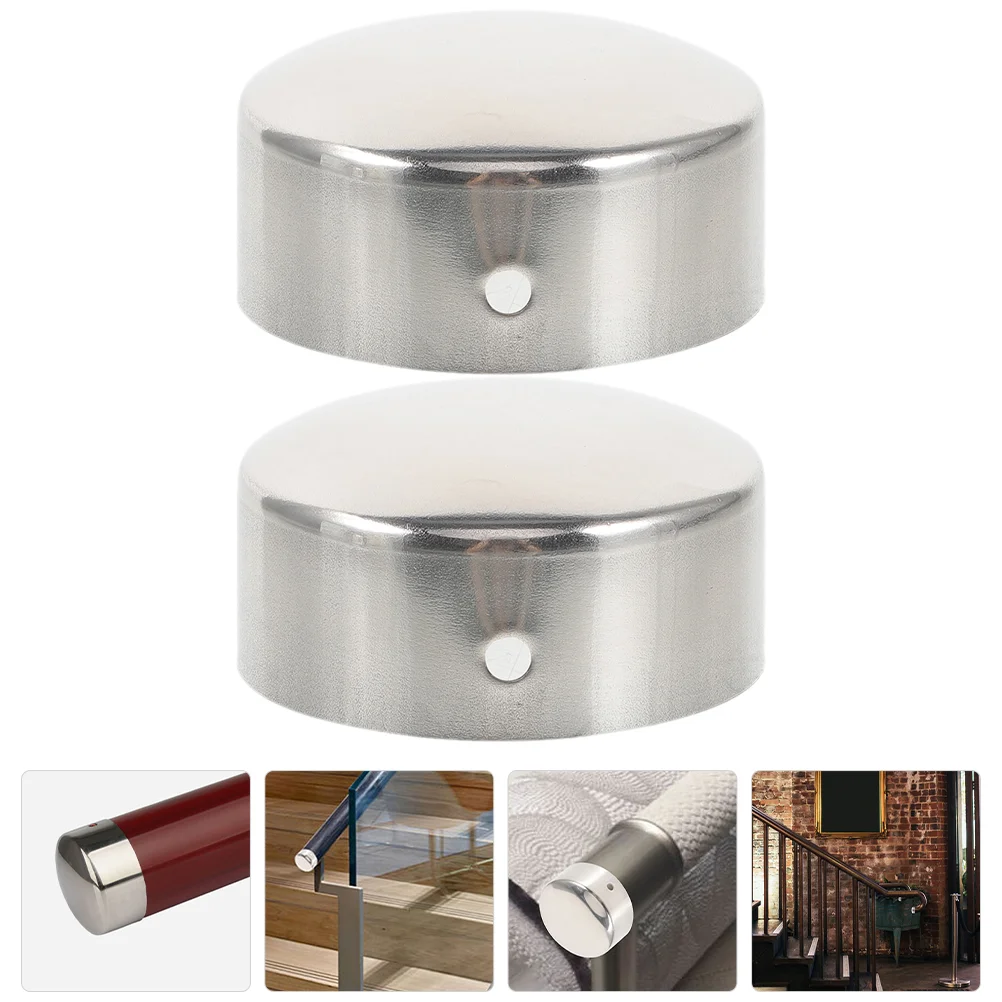 2 Pcs Handrail End Cap Stainless Tubing Plug Caps Railing Outdoor Metal Plugs for Round Holes Wooden