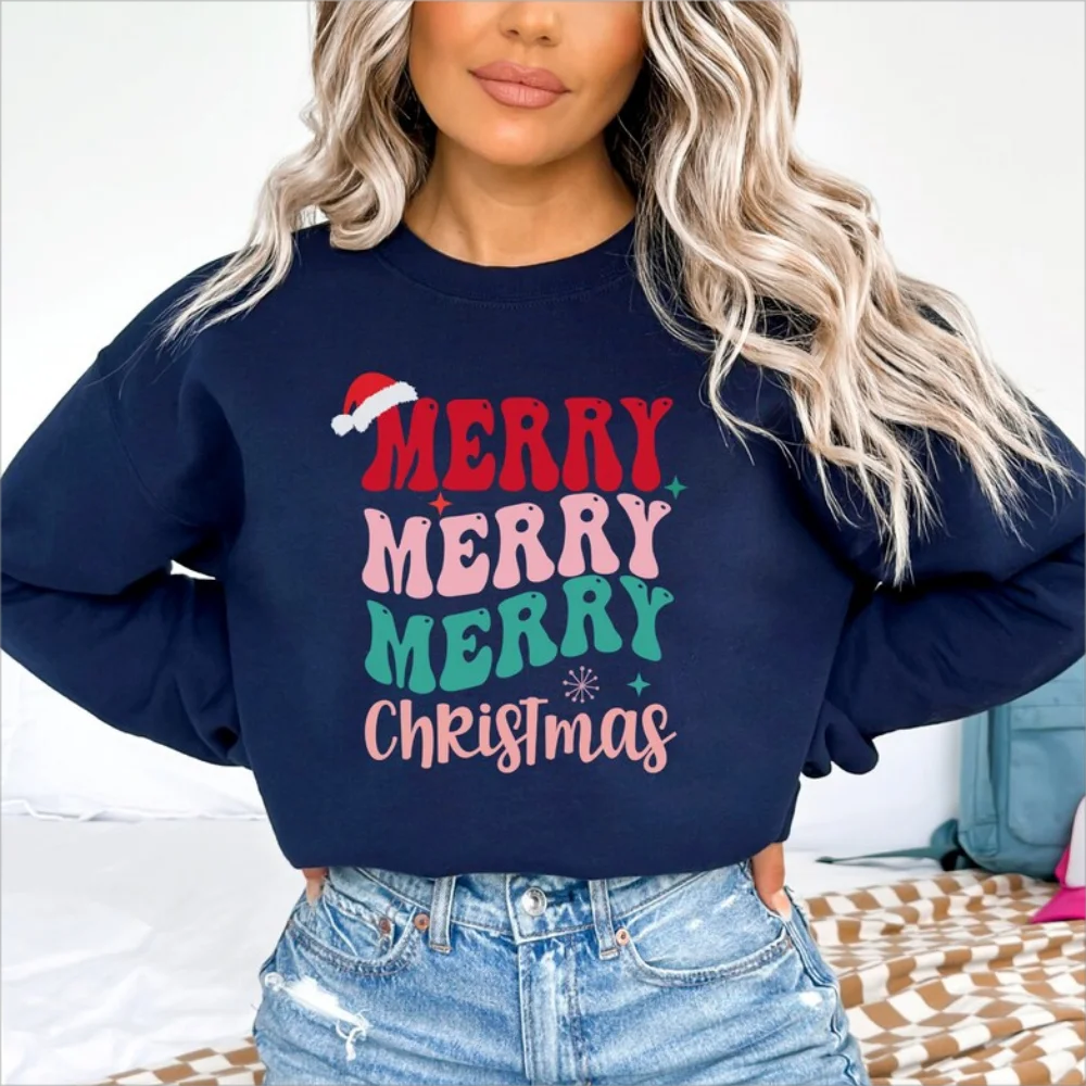 Merry Christmas Sweatshirt Women Autumn Crewneck Pullover Casual Long Sleeve Top Clothing