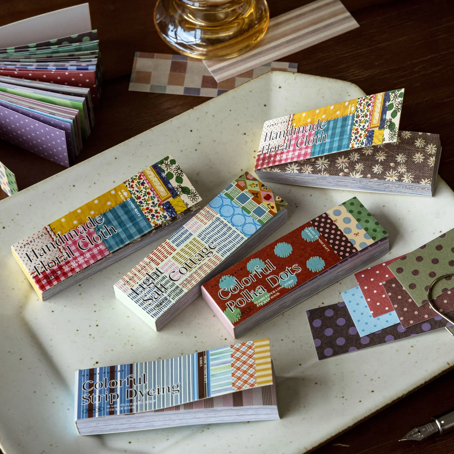 Image of 50 Blatt Vintage Washi-Papier-Stickerbuch, Grundfarben-Gittermuster, Scrapbooking, Junk Journal, Deko-Sticker