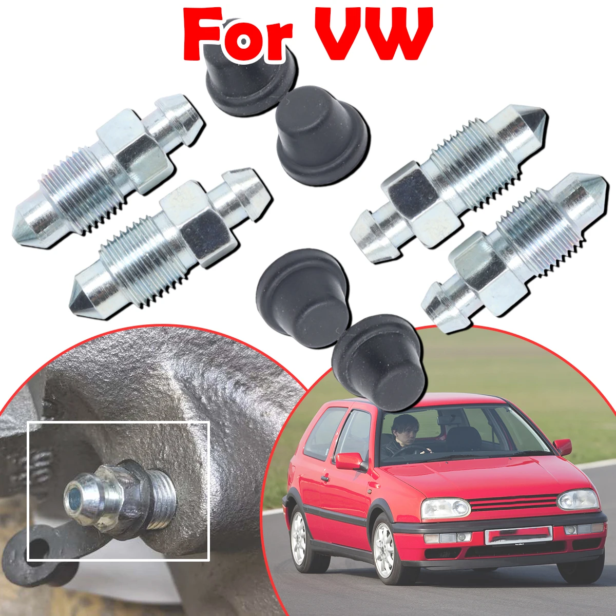 

Front Rear Bleeder Valves and Rubber Dust Caps Left Right Caliper Bleed Nipple Screw Repair For VW Golf Passat Polo Transporter