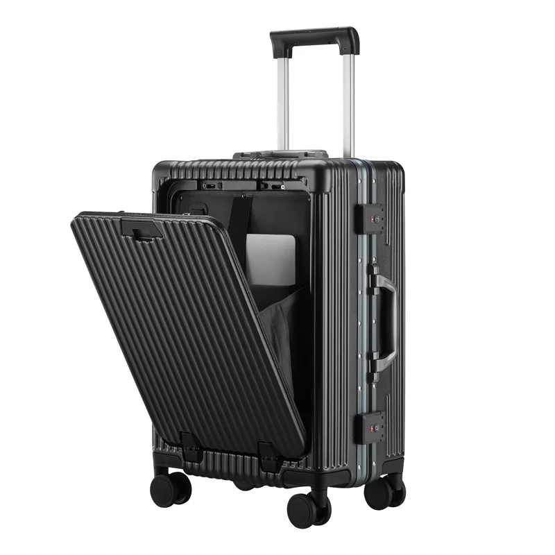 18-Inch Front Open Luggage Multi-Functional Aluminium Frame Luggage Rechargeable Luggage Suitcase