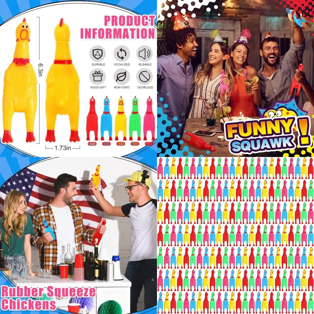 

6,3-дюймовая объемная резиновая курица, скрипучие игрушки для собак, домашних животных, сувениров для вечеринок, снятия стресса, уменьшения разделения тревоги (смешанные цвета)