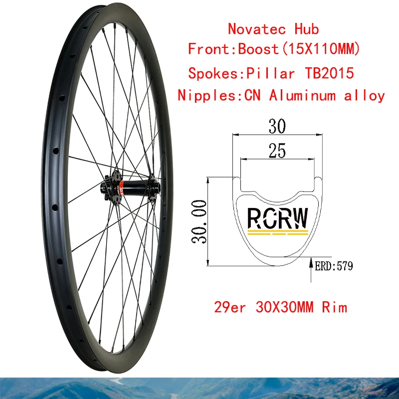 29er MTB XC 30X30mm Front Wheel Carbon Rim Wide 30 Deep 30 Novatec Hub Boost 28Holes D791SB-B15(15*110) Pillar TB2015 Spokes