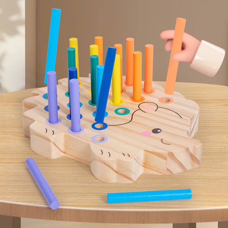 Gioco di abbinamento con bastoncini colorati a forma di riccio in legno, riconoscimento dei colori, allenamento della coordinazione occhio-mano, giocattolo per l'abbinamento dei colori per bambini