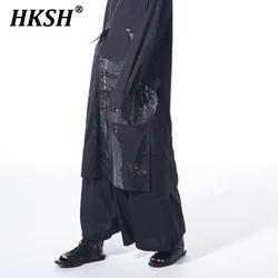 HKSH Spring Summer New Men's Wide Leg Flared Pants Pleat Elastic Binding Drawstring Women Dark Punk Gothic Chic Trousers HK1320