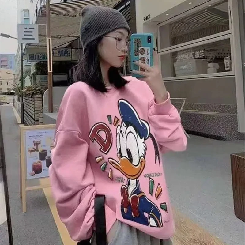

Новинка 2025: Женская толстовка с принтом Дональда Дака – розовая, оверсайз, модная, повседневная, с длинным рукавом и буквенным декором