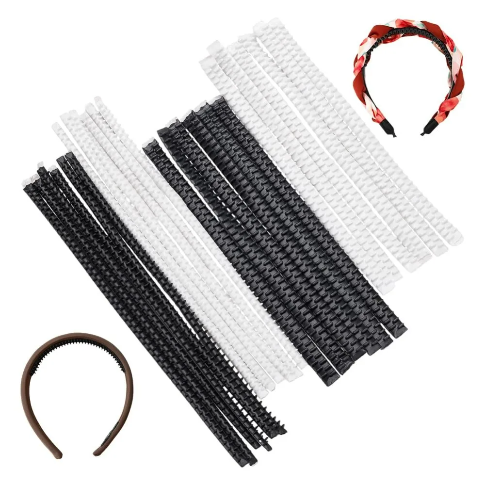 

24 Pcs Headband Teeth Strips Black White 2 Size Self-adhesive PVC Non-slip Teeth Stickers for Hairband Anti-Slip Headbands Hair