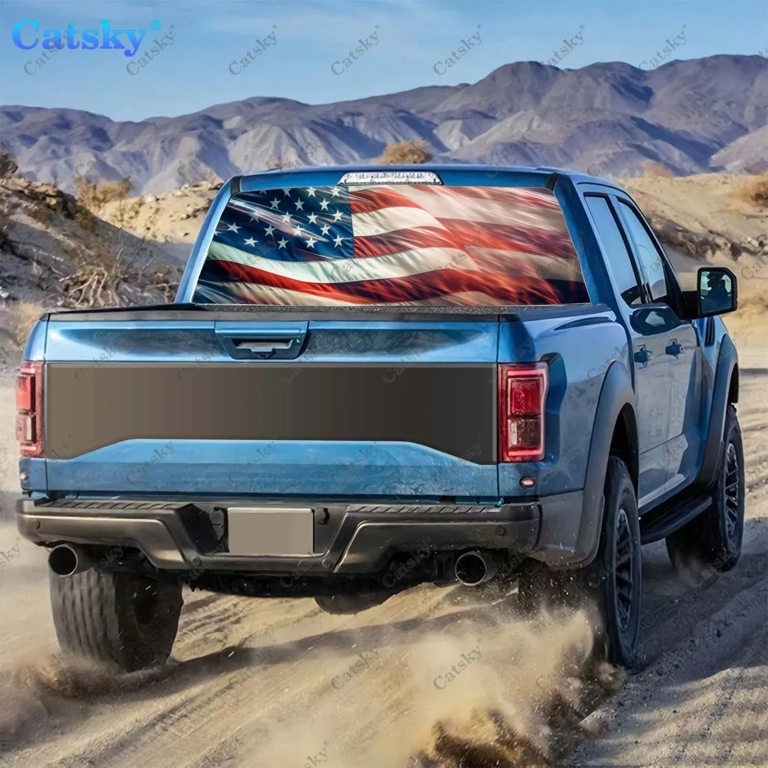 Flying American Flag Print Car Rear Window Sticker Windshield Decal Truck Rear Window Decal Universal Perforated Vinyl Graphic