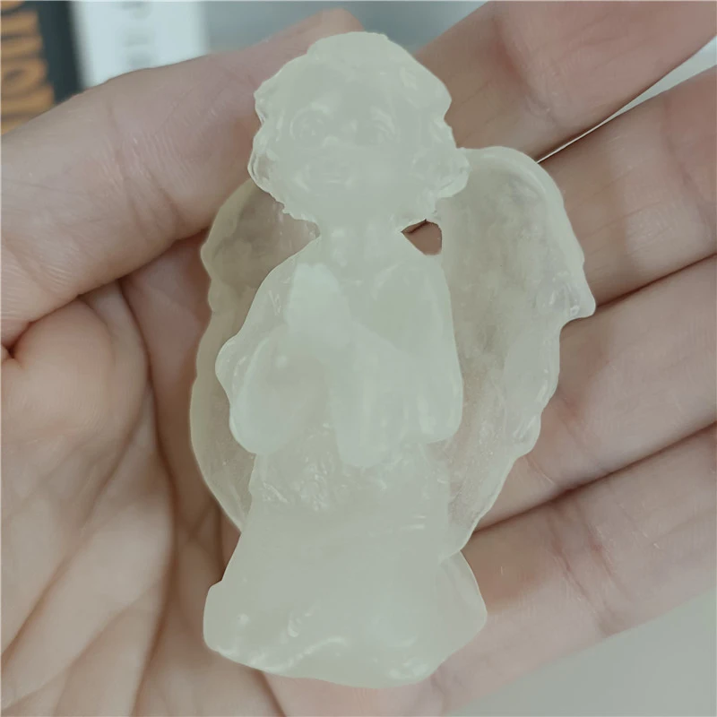 Glow in Dark Cute Resin Fairy Girl Angel Figurine Peaceful Prayer Angels Statues Man-made Jade Stone Ornaments Home Decorative view 6