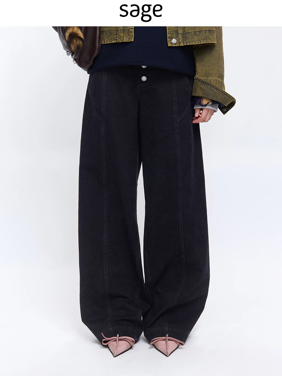 

Sagestudio Casual Cotton Carbon Bla Faded Waed Brued Straight Leg Pants Women's Busin Wear Straight Fit Trousers