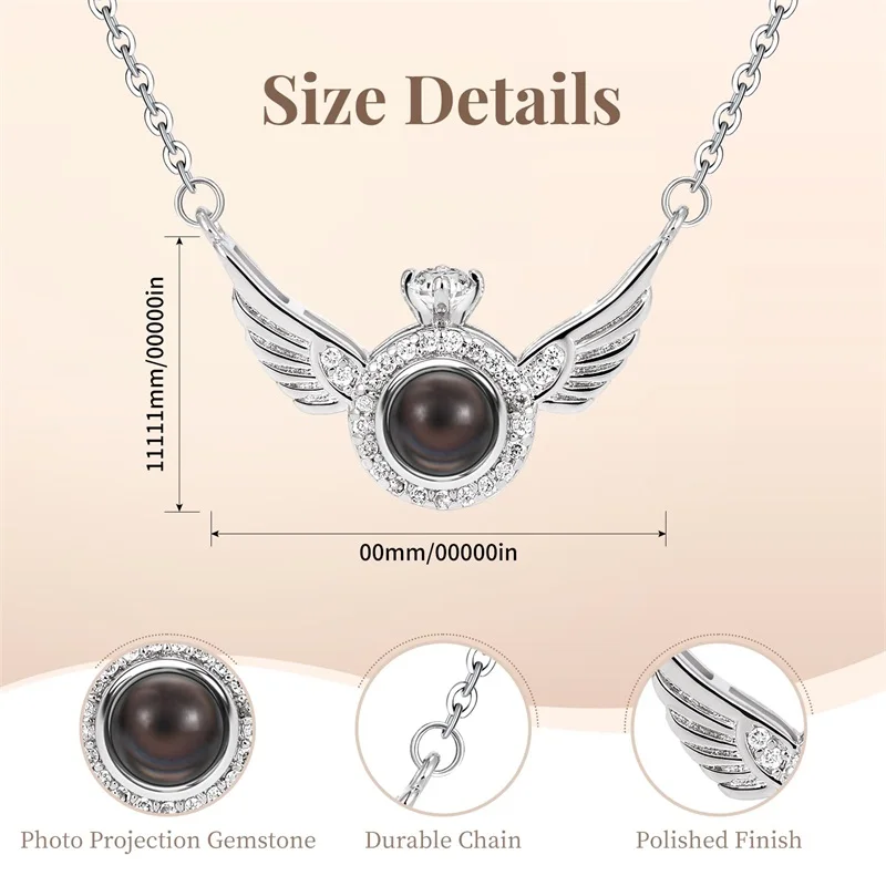 Personalized Picture Angel Wing Pendant Necklace Custom Photo Projection Necklace Birthday Memorial Gift for Wife Girlfriend