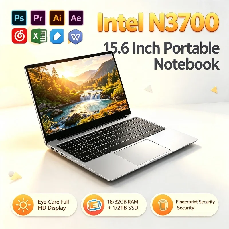 Intel N3700 15.6 Inch Ultra Slim Gaming Laptop 4C 4T 1.6GHz 2.4GHz Turbo 16GB DDR4 2TB SSD Pro Max High Performance Unit