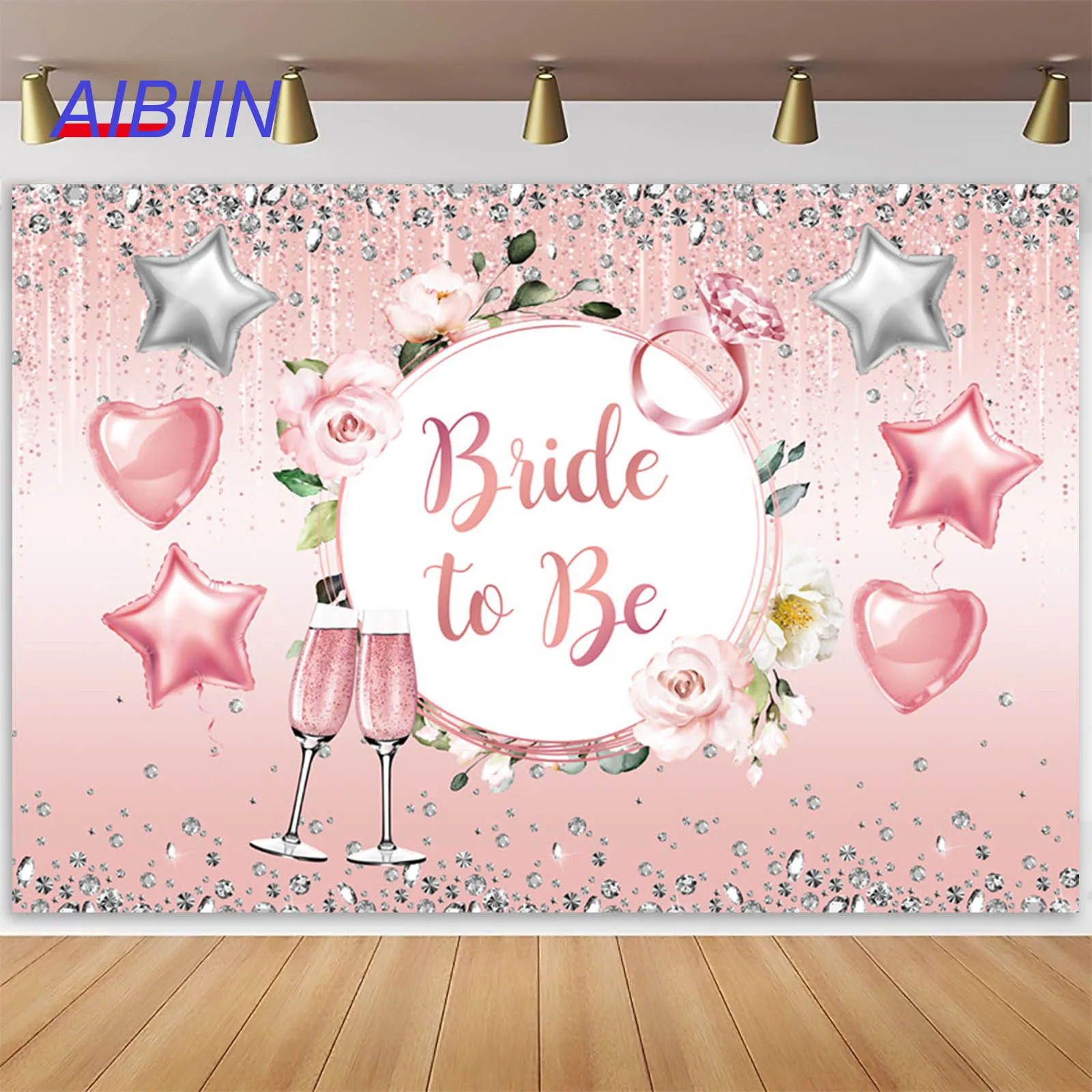 

AIBIIN Bride to Be Backdrops Bridal Shower Photography Background Diamond Champagne Balloon Bachelorette Wedding Portrait