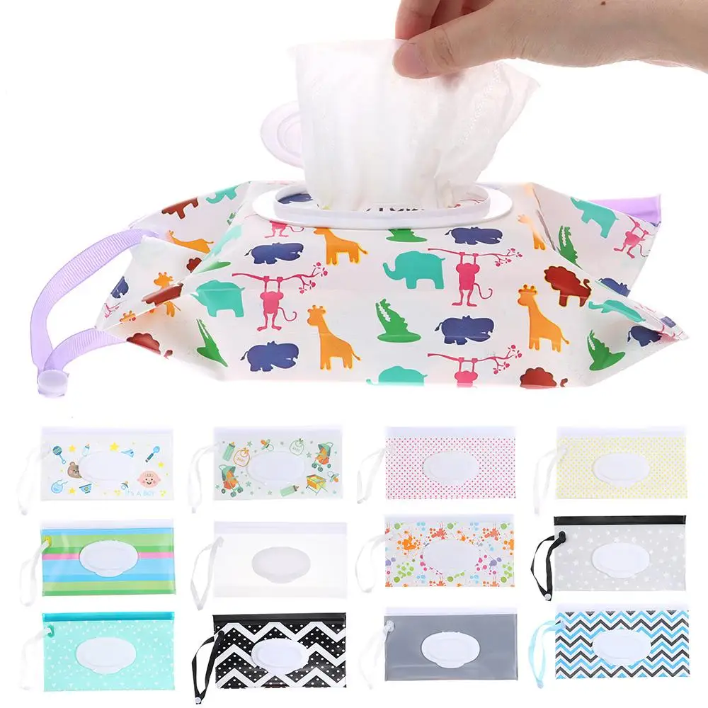 Wet Wipes Bag Snap Strap Clamshell Cosmetic Pouch Cleaning Wipes Case Easy-carry Napkin Storage Box Stroller Accessories