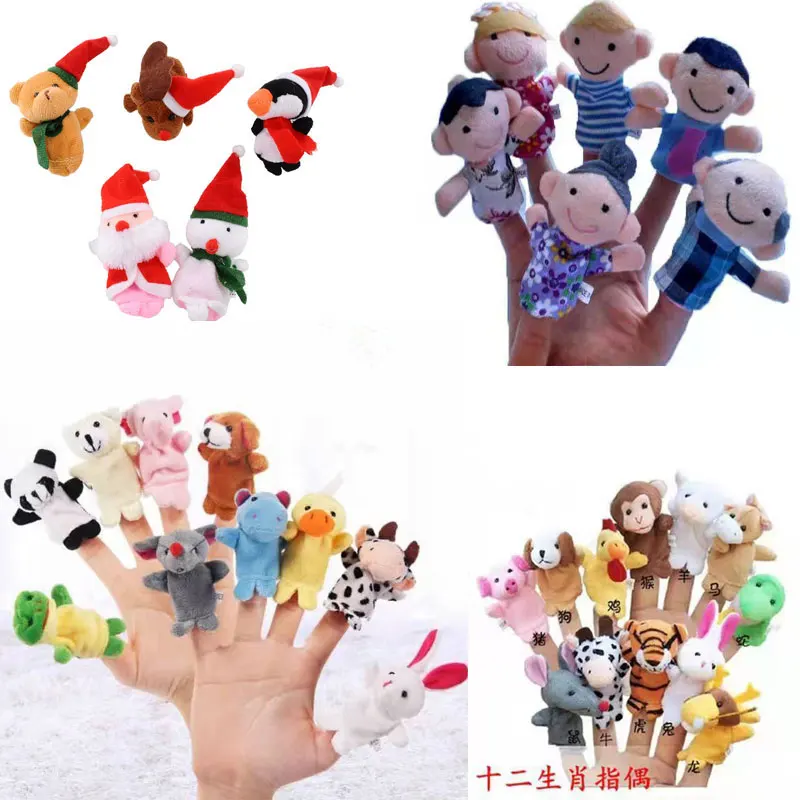 Christmas Santa Claus Snowman Dear Bear Penguin Finger Puppets Happy Family Zodiac Signs Animal Educational Plush Toy Doll