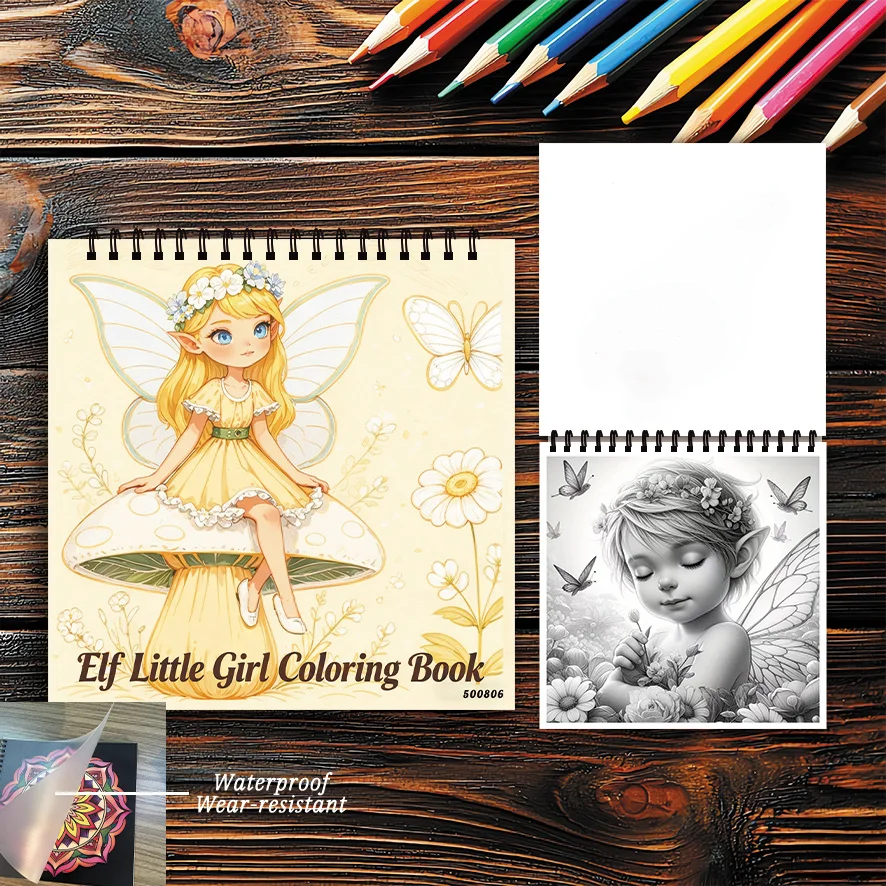 Elf Little Girl Coloring Book 8.27x8.27 Inches 22 Pages Cute Style Relaxation Stress-Relief Sweet Aesthetic Gifting