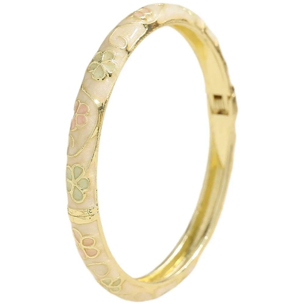 Colorful Vintage Cloisonne Bangle Enamel Floral Chinese Flower Leaf Bangle Ethnic Classic Women's Hand Bracelet Girls