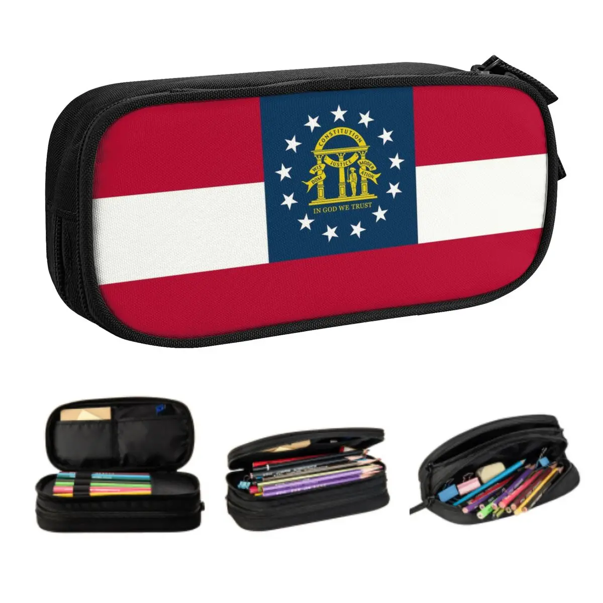 Customized Georgia State Flag Kawaii Pencil Cases Boy Girl Large Capacity Georgian Proud Patriotic Pencil Bag School Accessories