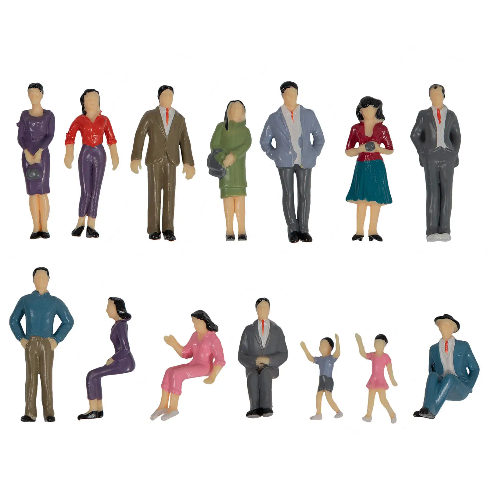 14 Piece, 1:25 Scale, Model Miniature, Painted Figures, G Scale People Standing Seated, Different Pose, for DIY Scenes