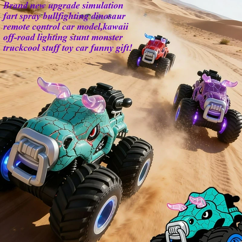 Cool Stuff Funny Gift-Simulation Fart Spray Dinosaur Rc Car,Remote Control Car,Kawaii Off-road Stunt Monster Truck,Toys for Boys