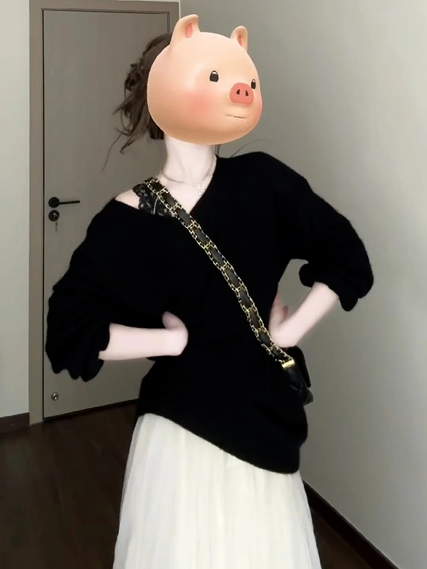 

Весна 2026: Новинка! Женский вязаный свитер с асимметричным вырезом на плече, свободного кроя, в стиле Lazy Sle, с эффектом высокого качества.