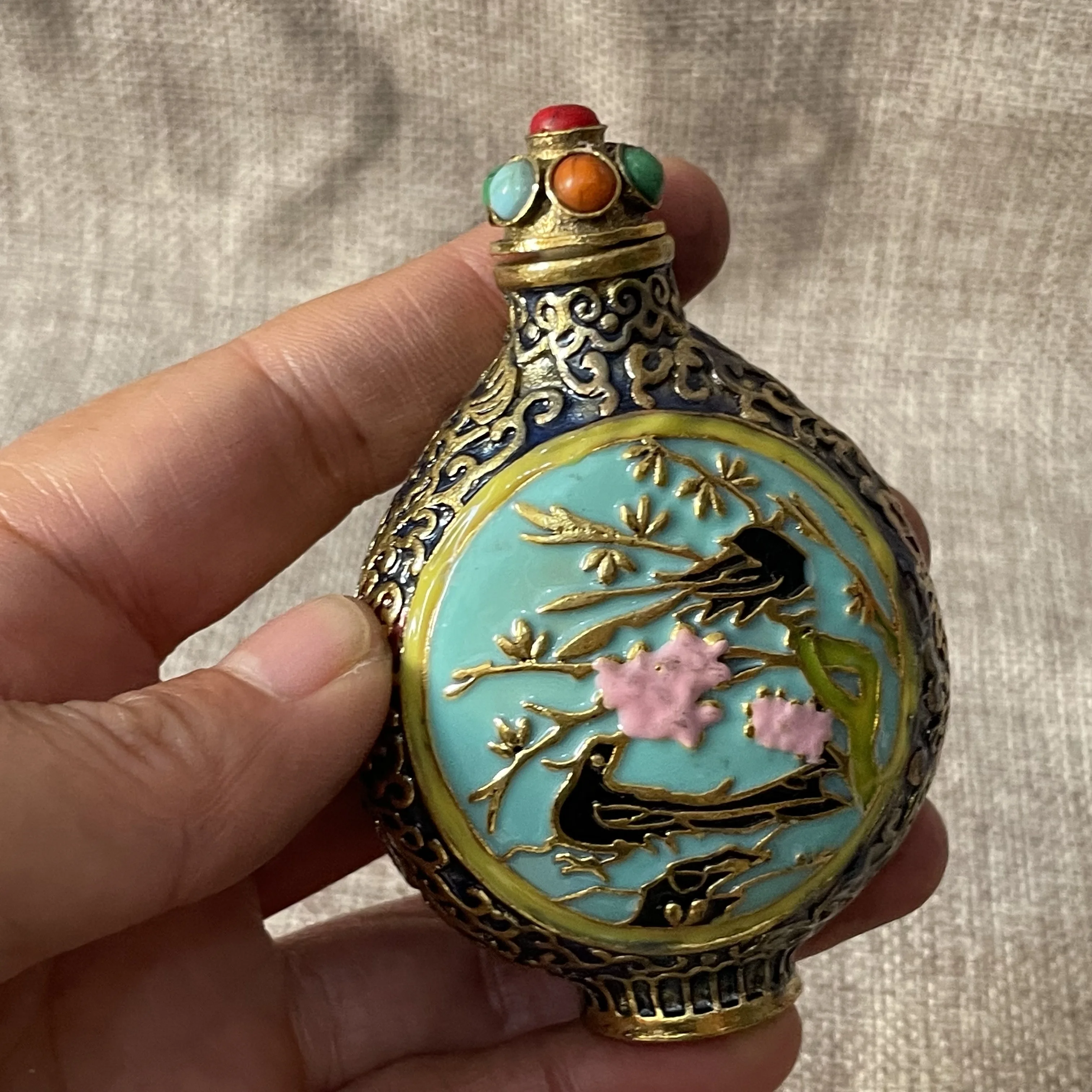 Pure copper inner painting old snuff bottle random hand-made old characteristic crafts handmade snuff bottle ancient times