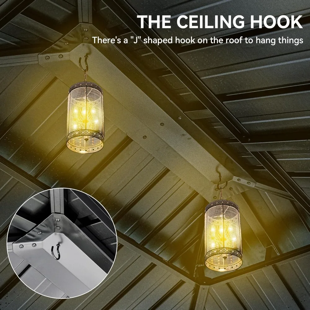 

10x12ft Gazebo Hardtop Double Roof Canopy w/Netting and Curtains, Outdoor Gazebo 2-Tier Galvanized Iron Aluminum, Customized