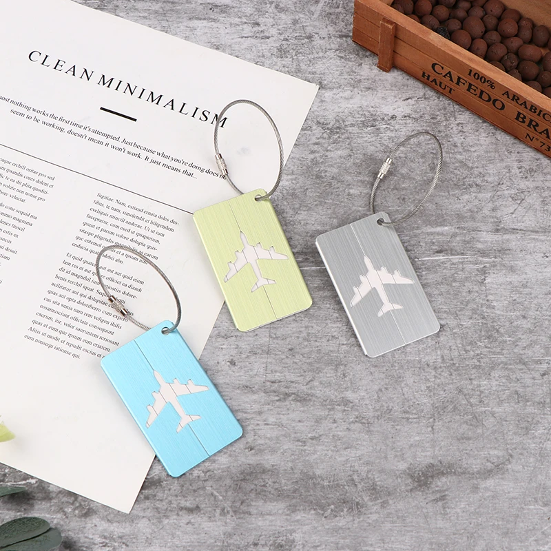 Travel Brushed Luggage Tags Baggage Name Tags Aluminium Alloy Suitcase Airplane Tag Name Address Label Travel Accessories