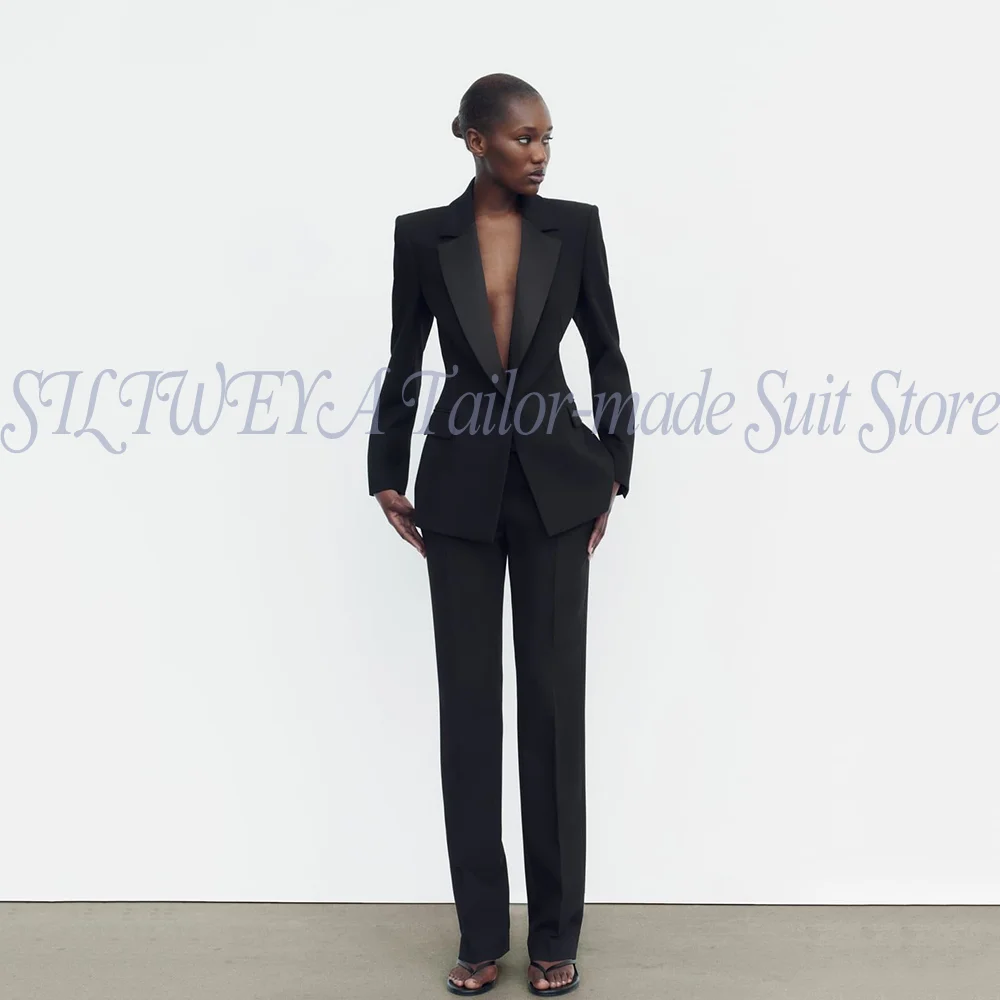 Women's Black Tailored Blazer Pants Set Smart Casual Office 2 Piece Suit Formal Business Work Outfit Trajes De Mujer Elegante