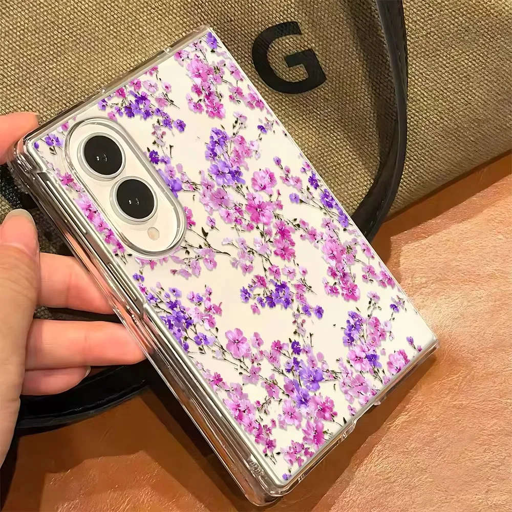Beautiful Pink Purple Blossom Case For Samsung Galaxy Z Fold 8 7 6 5 4 3 2 5G Romantic Watercolor Floral Slim Foldable Case
