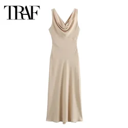 TRAF Woman Sleeveless Backless Long Dress 2024 Midi Knotted Cut Out Dress Summer Elegant Party Dresses For Women Evening Dresses