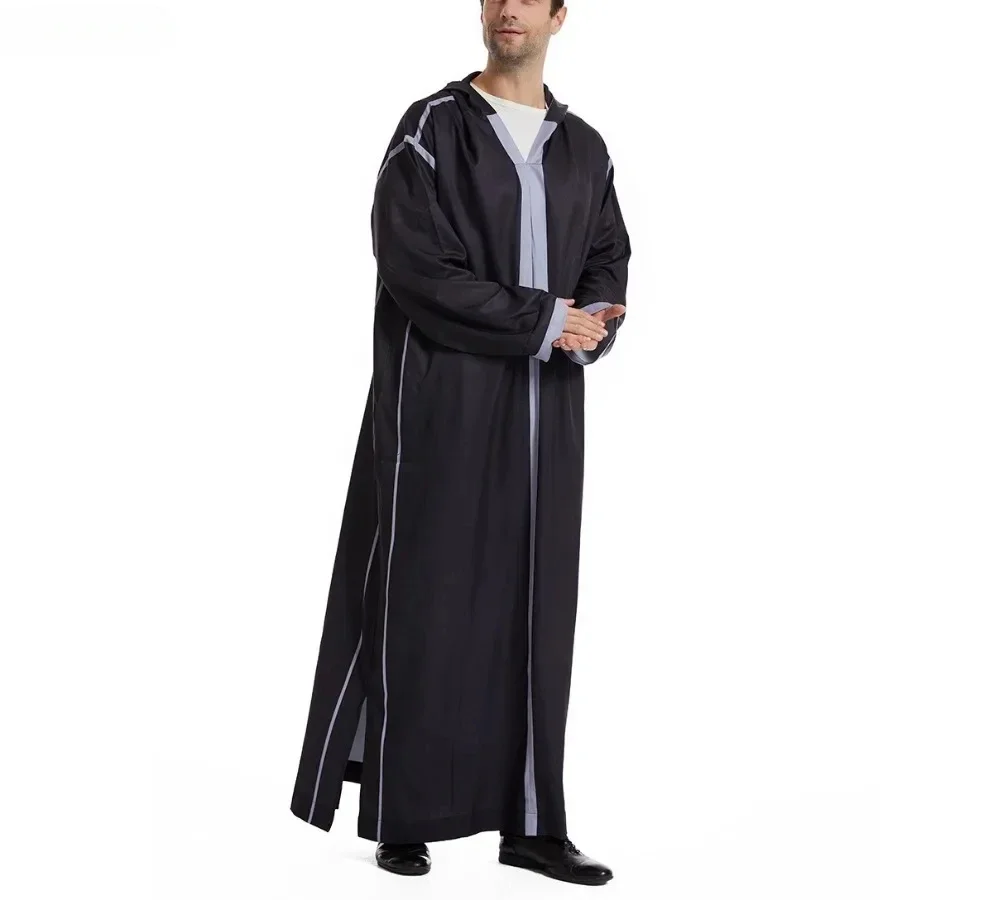 Uomo Abaya Musulmano Dubai Abito lungo saudita Eid Con cappuccio Jubba Thobe Abbigliamento islamico Marocchino Djellaba Caftano Caftano Arabo Abito abito