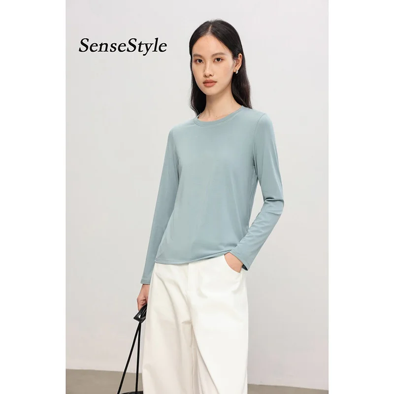 

Women 6% Silk Bottoming T-shirt Round Neck Soft Slightly Loose Long Sleeve Base Shirts