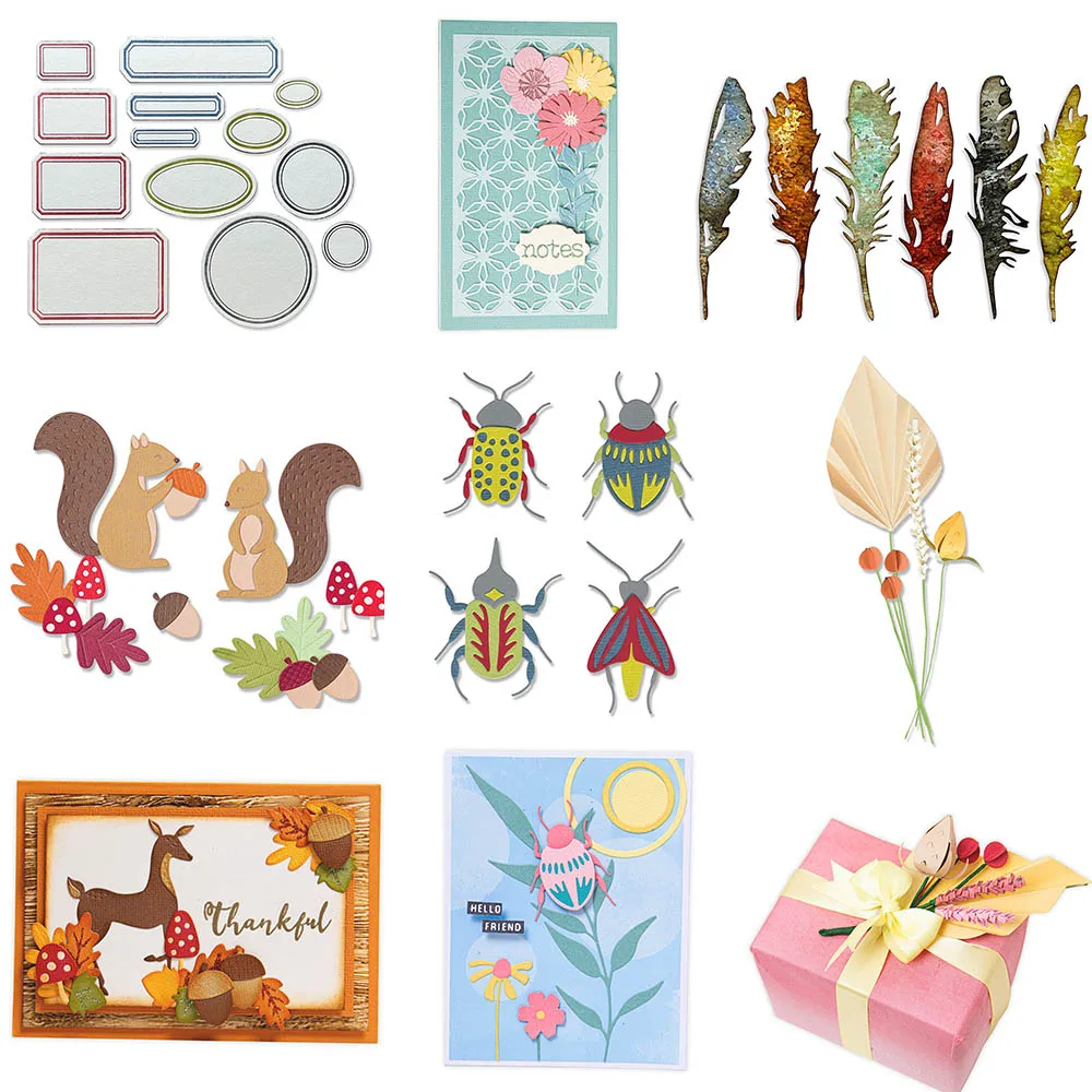 Harvest Squirrels Insect Feathers Cutting Dies Intricate Floral Ornamental Stems Die Cut For DIY Scrapbooking Card Craft Making