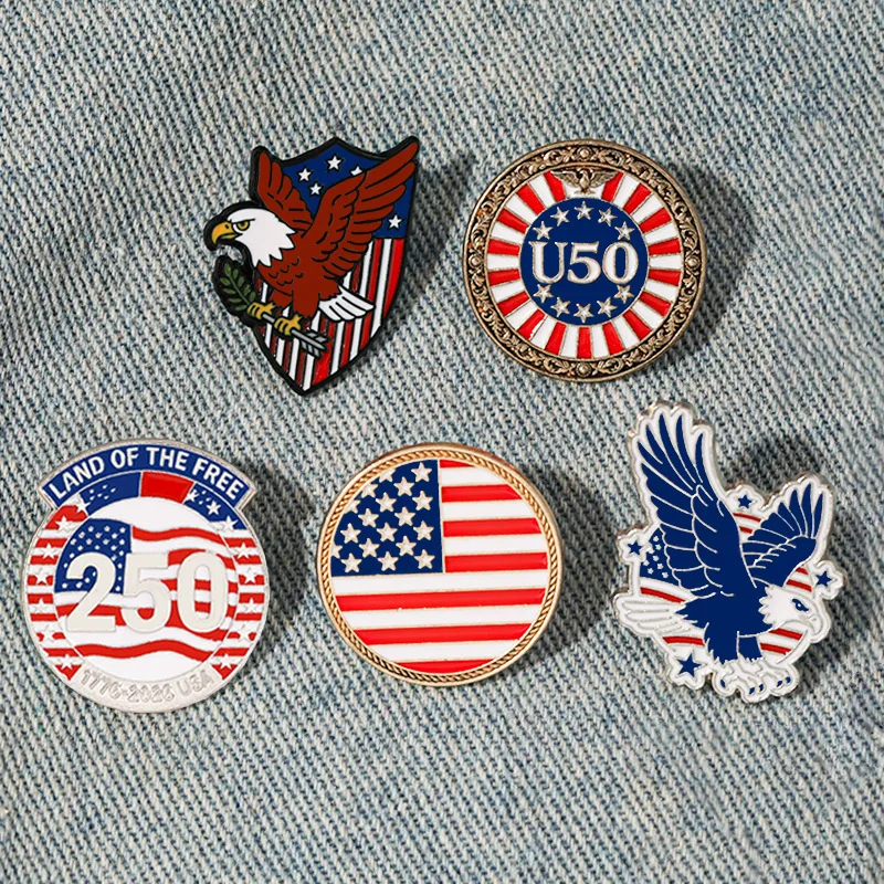 Metal brooch, flag pattern, creative pin universal, 250th anniversary emblem of the United States Independence Day