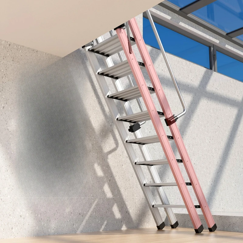 Extended high handrail household attic ladder double column folding indoor and outdoor platform ladder roof high