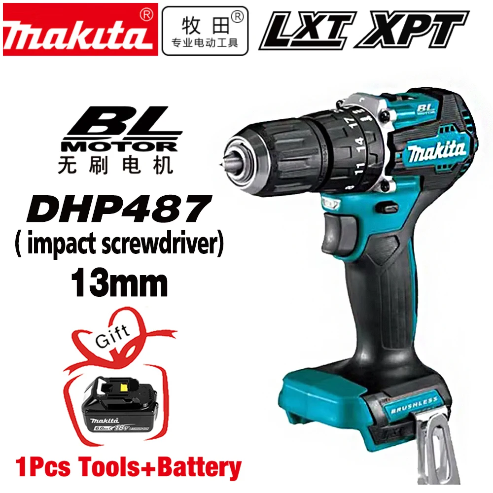 NIEUWE Makita Batterij DHP487 Draadloze slagschroevendraaier Boor Borstelloze elektrische slagschroevendraaier 18V Oplaadbaar elektrisch gereedschap