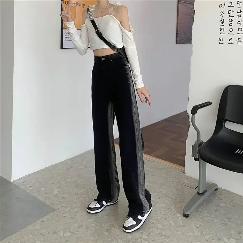 Jeans Donna Sfumato Moda Denim dritto Casual Harajuku Chic Pantaloni a vita bassa Streetwear Vita alta Femme Vintage Primavera Autunno