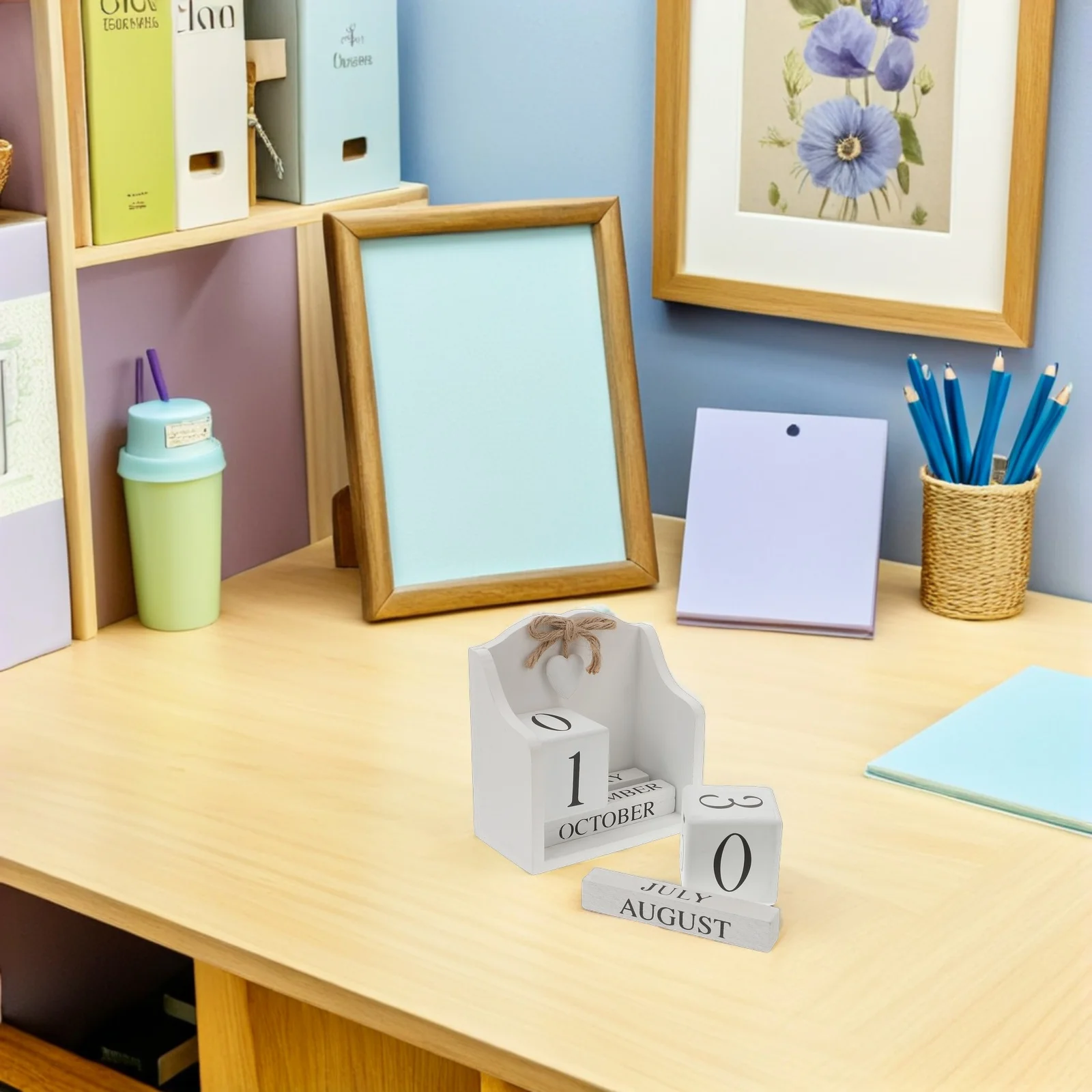 

2Pcs Wood Perpetual Desktop Calendar Vintage Block Calendar for Office Home European Style Daily Date Adjustment