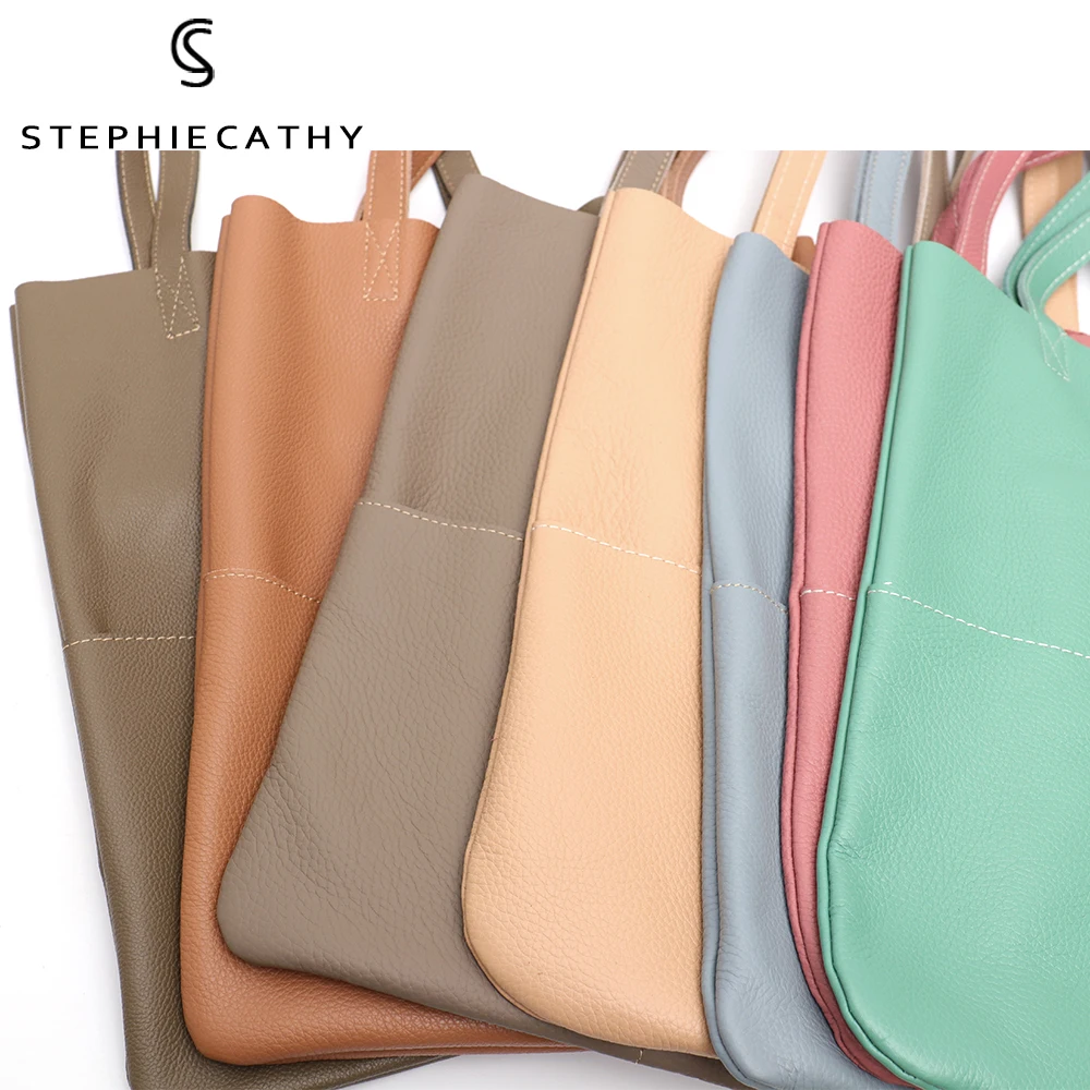 SC Brand Genuine Leather Women Tote Shoulder Handbags Daily Summer Color Large Laptop Purse Casual Soft Cowhide Work Shopper Bag