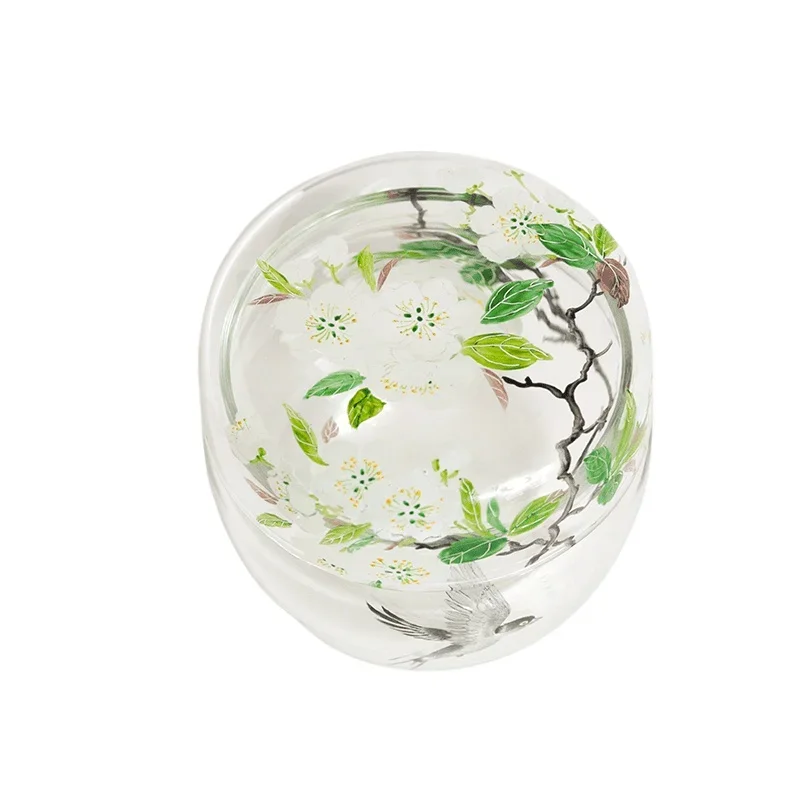 Hand painted pear flower swallow glass waking tea pot, heat-resistant glass tea set